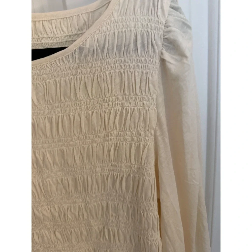 Madewell Cream Smocked Long Sleeve Puff Shoulder Blouse XXL Ivory Scoop Neck